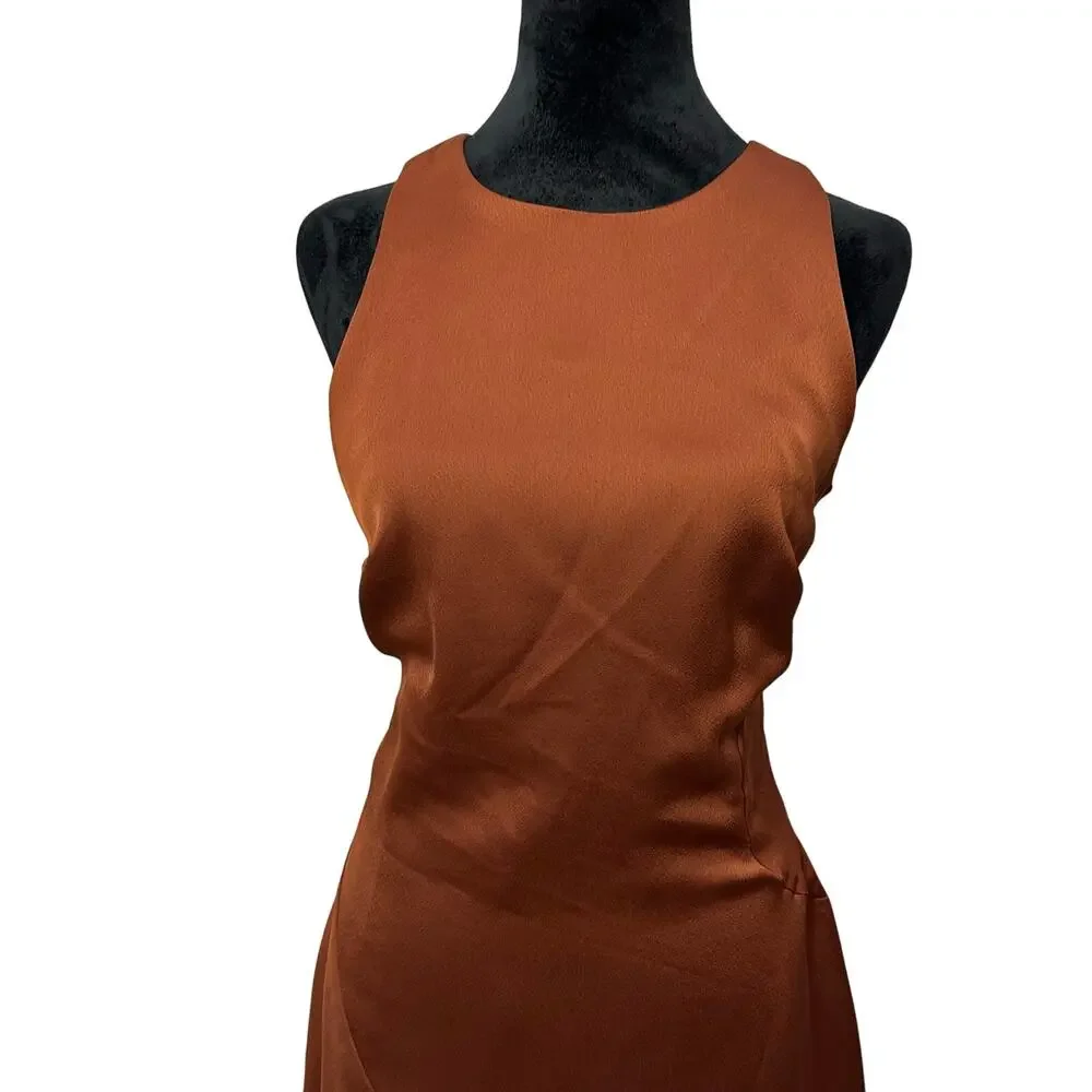 Banana Republic Bias Cut Midi Dress 10 Rust Mesquite Wood UEC Asymmetric Hem - Picture 4 of 10